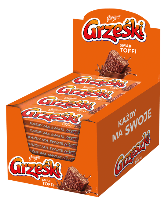 Grześki Toffi w czekoladzie mlecznej - 36 sztuk w kartonie (36X36G) 1,29KG
