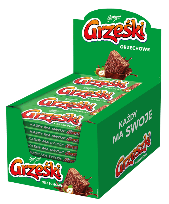 Grześki Orzechowe w czekoladzie mlecznej - 36 sztuk w kartonie (36X36G) 1,29KG