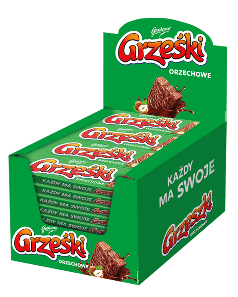 Grześki Orzechowe w czekoladzie mlecznej - 36 sztuk w kartonie (36X36G) 1,29KG