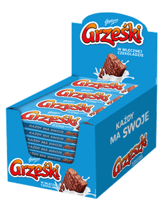 Goplana, Wafelki Grześki w czekoladzie mlecznej - display, 1.29 kg. islodycze.pl