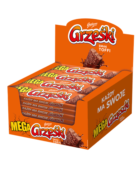 Mega Grześki toffi w czekoladzie mlecznej 32 sztuki w kartonie (32X48G) 1,53KG