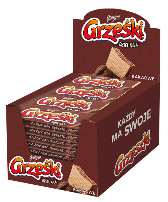 Grześki DZIEL NA 6 Kakaowe - 36 sztuk w kartonie (36X26G) 0,93KG