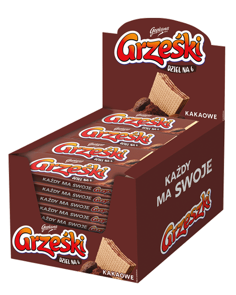 Grześki DZIEL NA 6 Kakaowe - 36 sztuk w kartonie (36X26G) 0,93KG