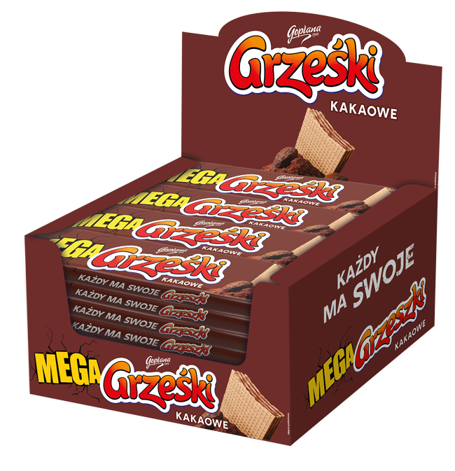 Goplana, wafelki Mega Grześki Kakaowe - display otwarty, 1,08 kg. islodycze.pl