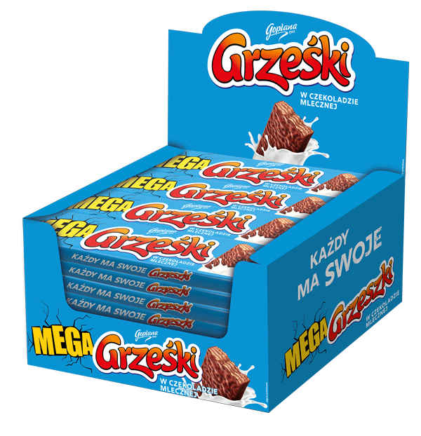 Goplana,Mega Grześki Kakaowe w czekoladzie mlecznej, display, 1,53 kg. islodycze.pl