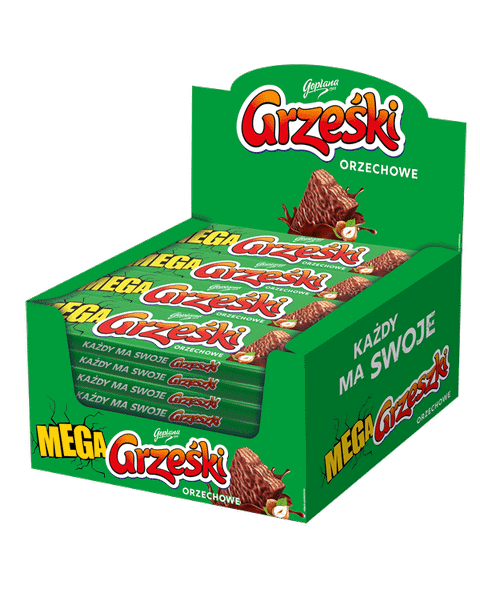 Mega Grześki Orzechowe w czekoladzie mlecznej - 32 sztuki w kartonie (32X48G) 1,53KG