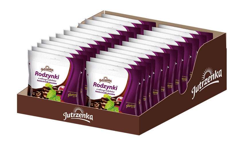 Jutrzenka, draże rodzynki w czekoladzie mlecznej,kartonik, islodycze.pl