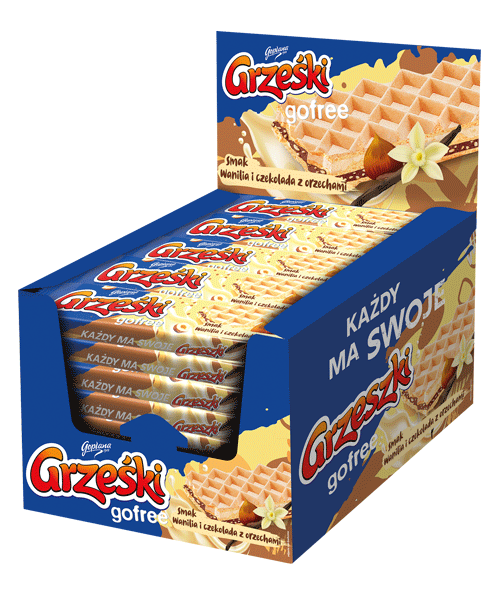 Goplana, wafelki Grześki Gofree Waniliowo-czekoladowe - display OTWART, 1,15 kg. islodycze.pl