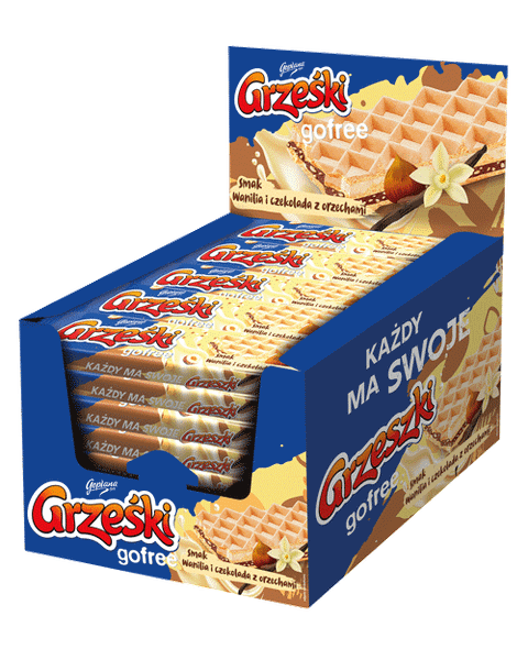 Grześki Gofree Waniliowo-Czekoladowo-Orzechowe - 35 sztuk w kartonie (35X33G) 1,15kg