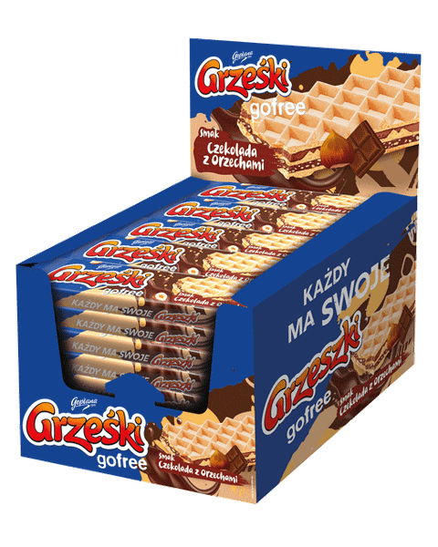 Grześki Gofree Czekoladowo-Orzechowe - 35 sztuk w kartonie (35X33G) 1,15kg