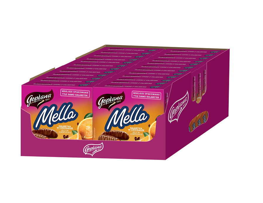 Mella galaretka w czekoladzie o smaku pomarańczowym, 190g - 24 sztuki w kartonie (24X190G) 4,56KG 