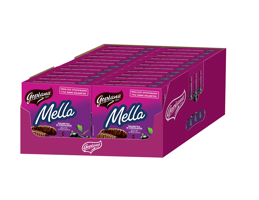 Mella galaretka w czekoladzie o smaku porzeczkowym, 190g - 24 sztuki w kartonie (24X190G) 4,56KG 