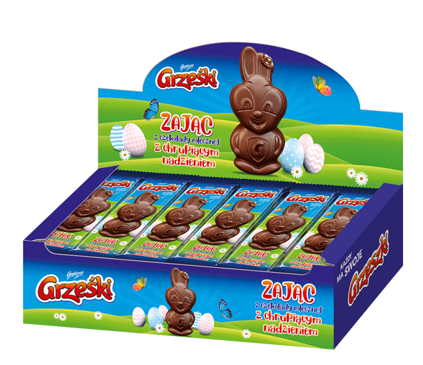 Czekoladowy Zając Grześki wypełniony chrupiącym nadzieniem, (30X29G)0,87 karton