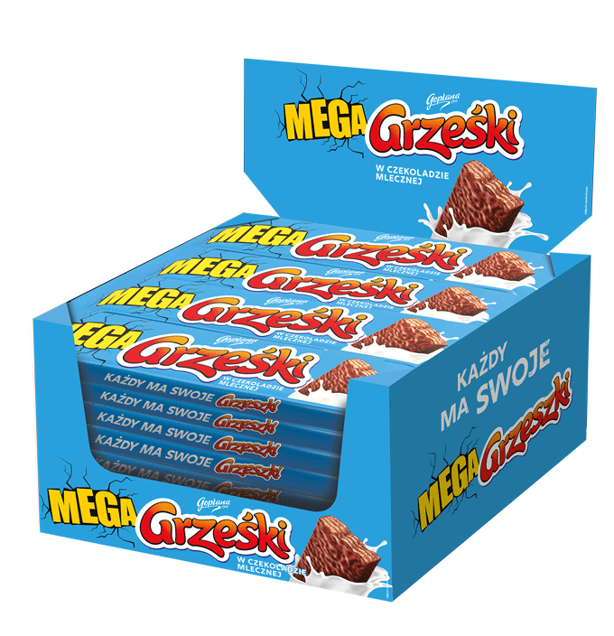 Mega Grześki Kakaowe w czekoladzie mlecznej - 36 sztuk w kartonie (36X48G)1,728KG