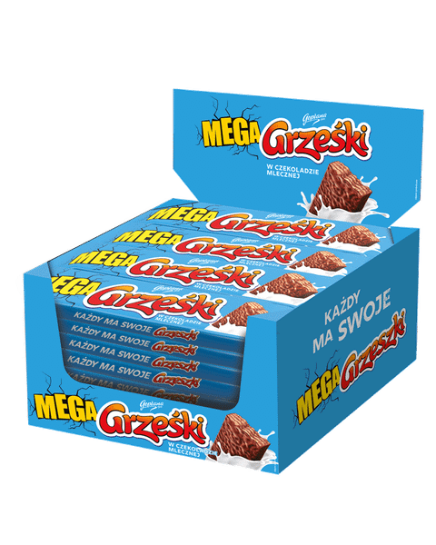 Mega Grześki Kakaowe w czekoladzie mlecznej - 36 sztuk w kartonie (36X48G)1,728KG