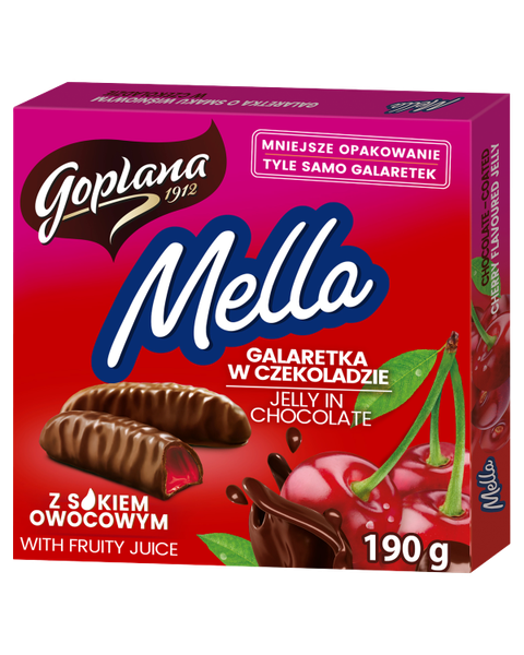 Mella galaretka w czekoladzie o smaku wiśniowym, 190g