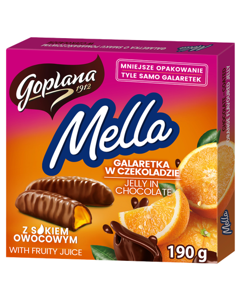 Mella galaretka w czekoladzie o smaku pomarańczowym, 190g