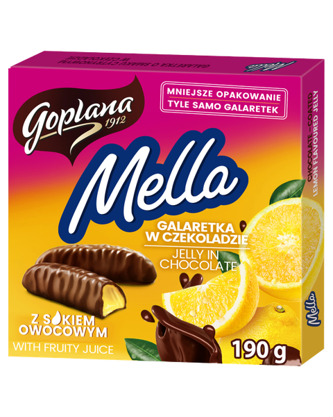 Mella galaretka w czekoladzie o smaku cytrynowym, 190g