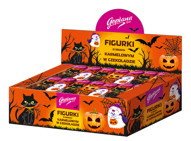 Figurka karmelowa w czekoladzie – Halloween, 30 g - 80 sztuk w kartonie (2,4 kg)