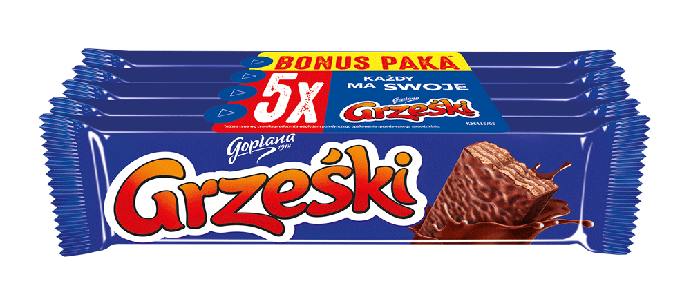 Grześki kakaowe w czekoladzie deserowej (5x36g) 180g Bonus Paka