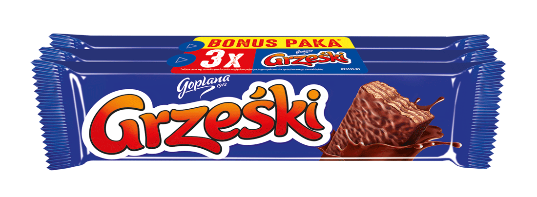 Grześki kakaowe w czekoladzie deserowej (3x36g) 108g Bonus Paka