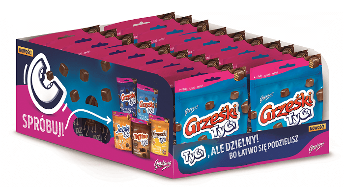 Grześki Tyci Kakaowe w czekoladzie mlecznej - 16 sztuk w kartonie (16X120G)1,92kg