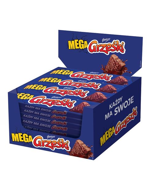 Mega Grześki Kakaowe w czekoladzie deserowej - 36 sztuk w kartonie (36X48G)1,728KG