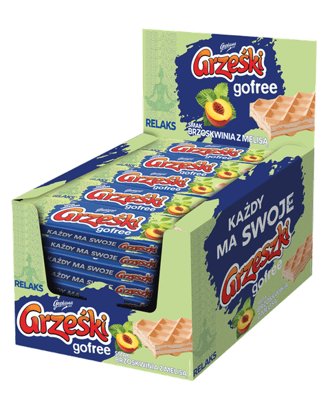 Grześki Gofree o smaku brzoskwiniowym z dodatkiem Melisy (35X31G) 1,085KG