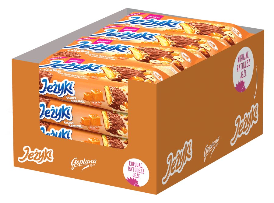 Jeżyki słony karmel w czekoladzie mlecznej 140g - 20 sztuk w kartonie (20X140G) 2,8kg