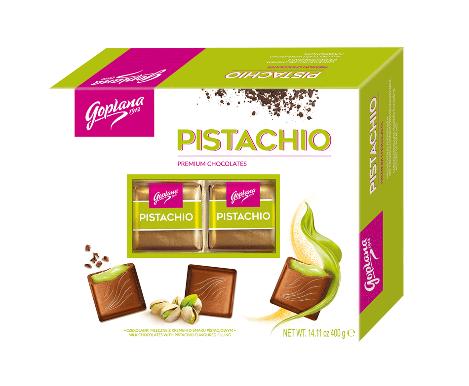 PISTACHIO 400g, Czekoladki z Klasą, 4 sztuki w kartonie (4x400G) 1,6KG