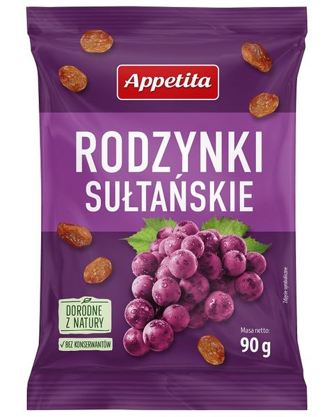 Rodzynki sułtanki (15X90G) 1,35KG APPETITA