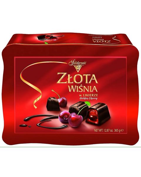Bombonierka Złota Wiśnia w alkoholu ozdobna puszka, 365g